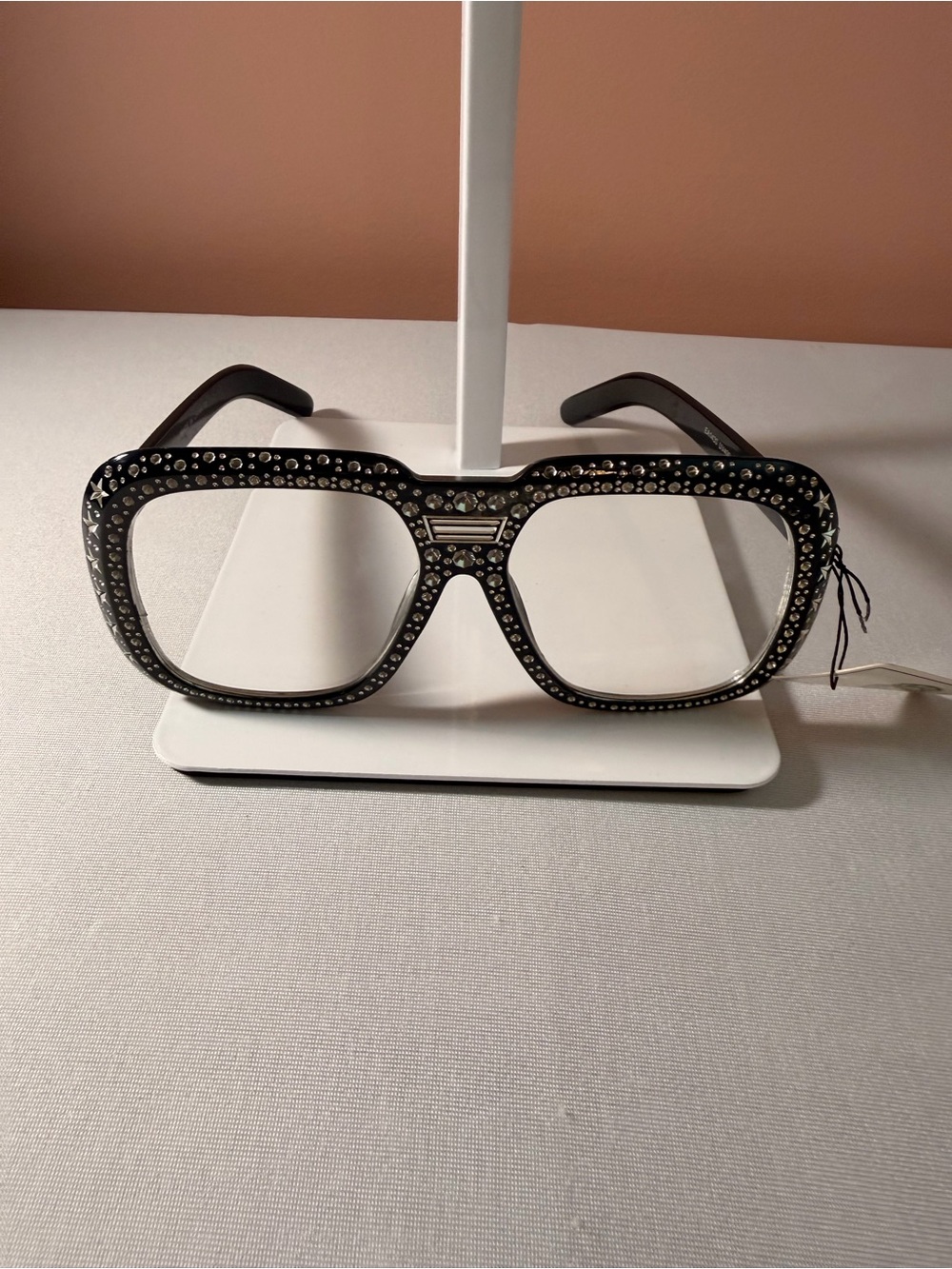 Rhinestone & Star Embellished Oversized Fashion Eyeglasses-Black Statement Frame - Picture 6 of 7